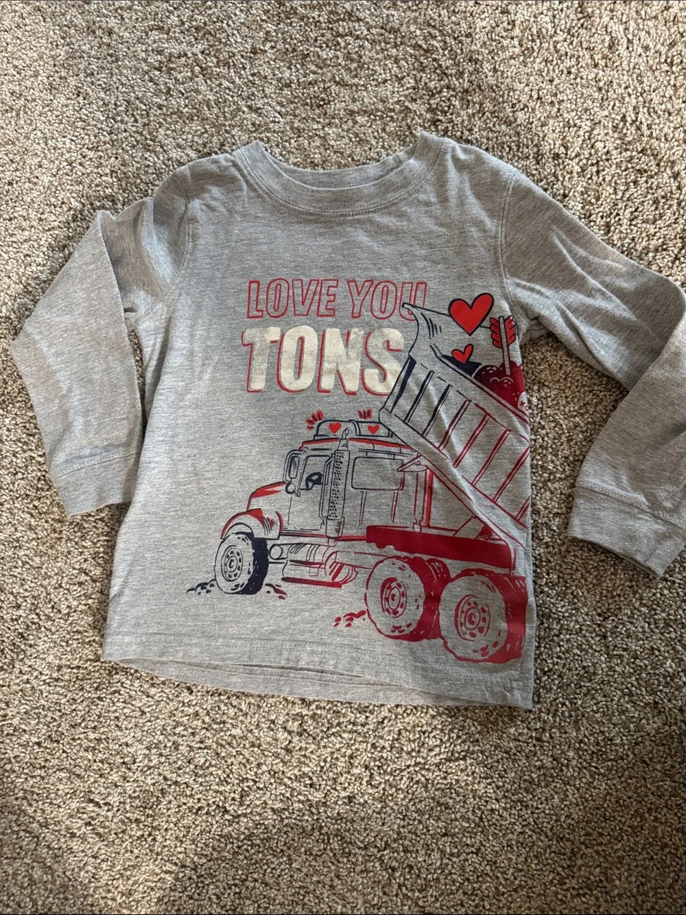 Carter's Gray Long Sleeve Tee with Red Truck Hearts